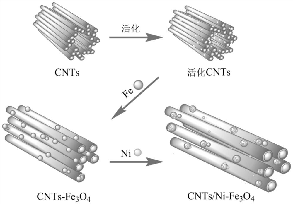 一种CNTs/Ni-Fe3O4功能材料的制备方法