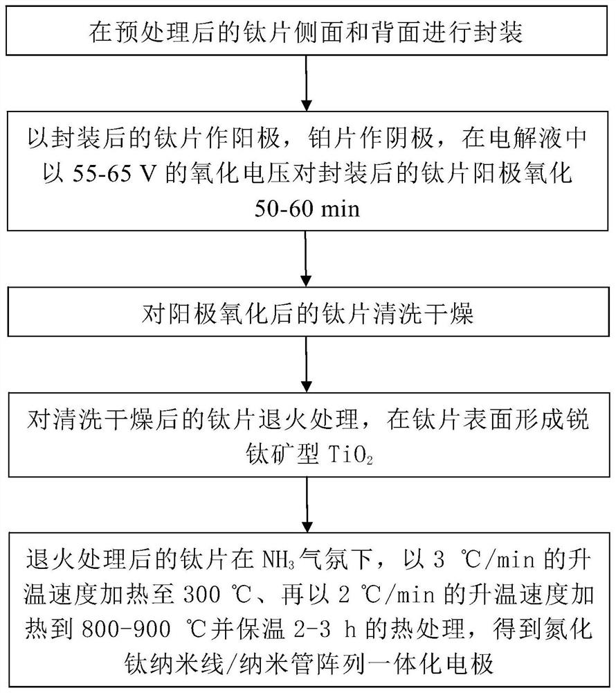 同时检测多巴胺、尿酸和抗坏血酸的氮化钛纳米线/纳米管阵列一体化电极的制备方法