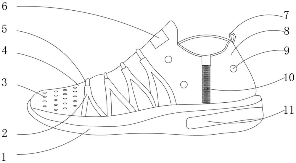 一种带有侧面三角拉伸区域的运动鞋
