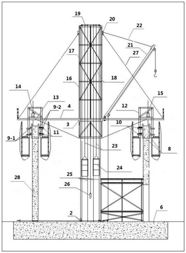 一种下悬式无井架变截面矩形烟囱支撑体系施工方法