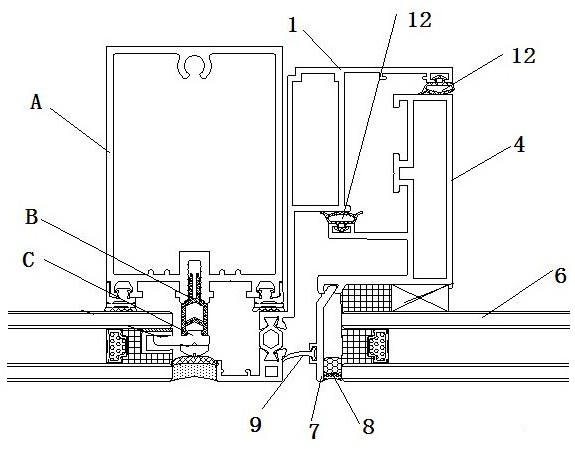 一种带基于等压腔设计的带排水沟节能开启窗与挂沟限位系统