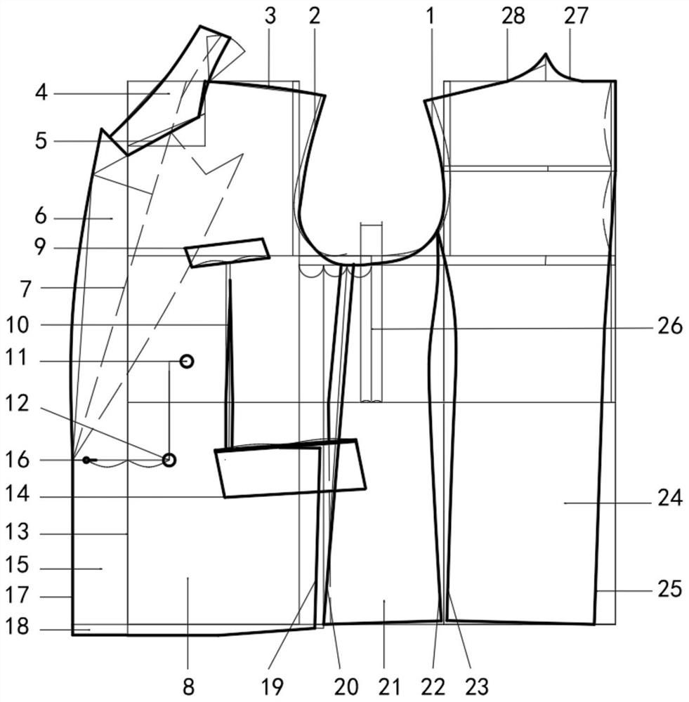 一种双排四粒扣礼服及裁剪方法