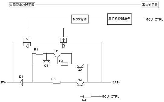 一种能用太阳能电池板端的电能激活充放电控制器的电路