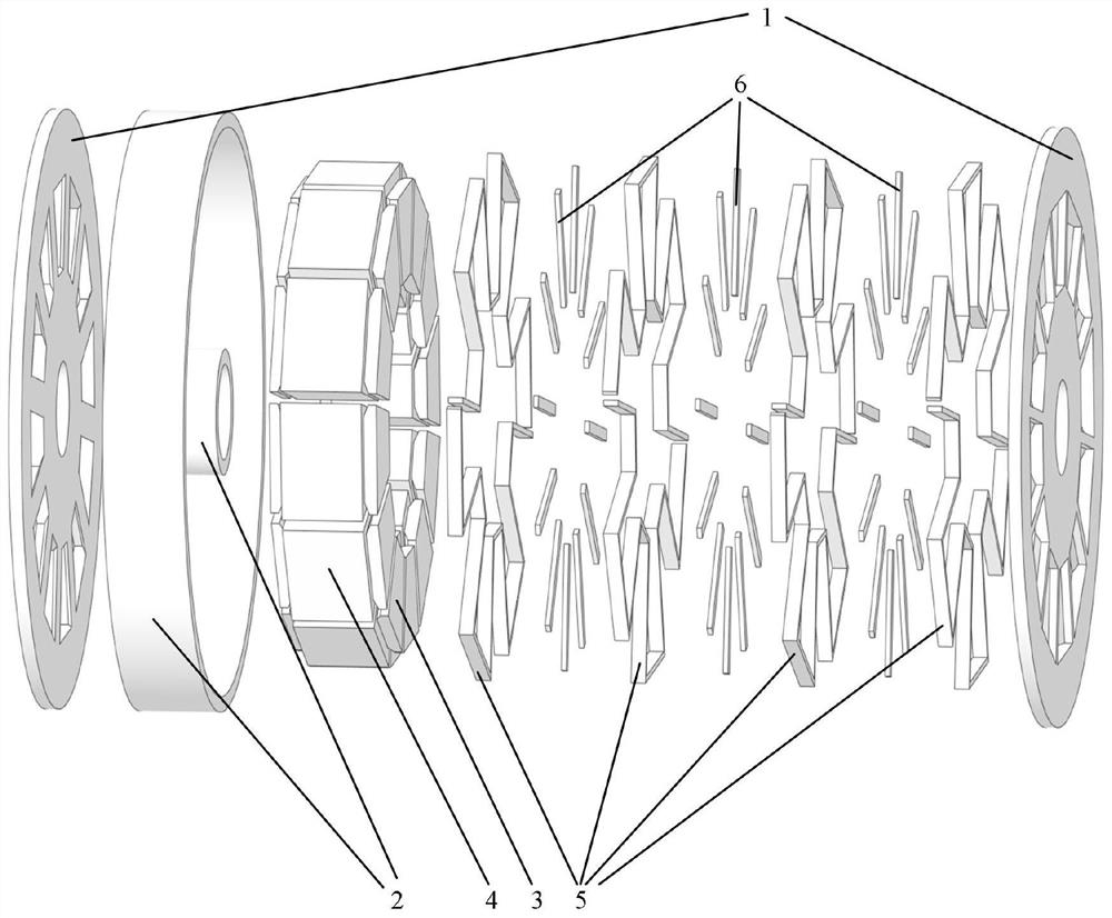 一种双转子定子无轭模块化轴向电机的定子混合冷却结构