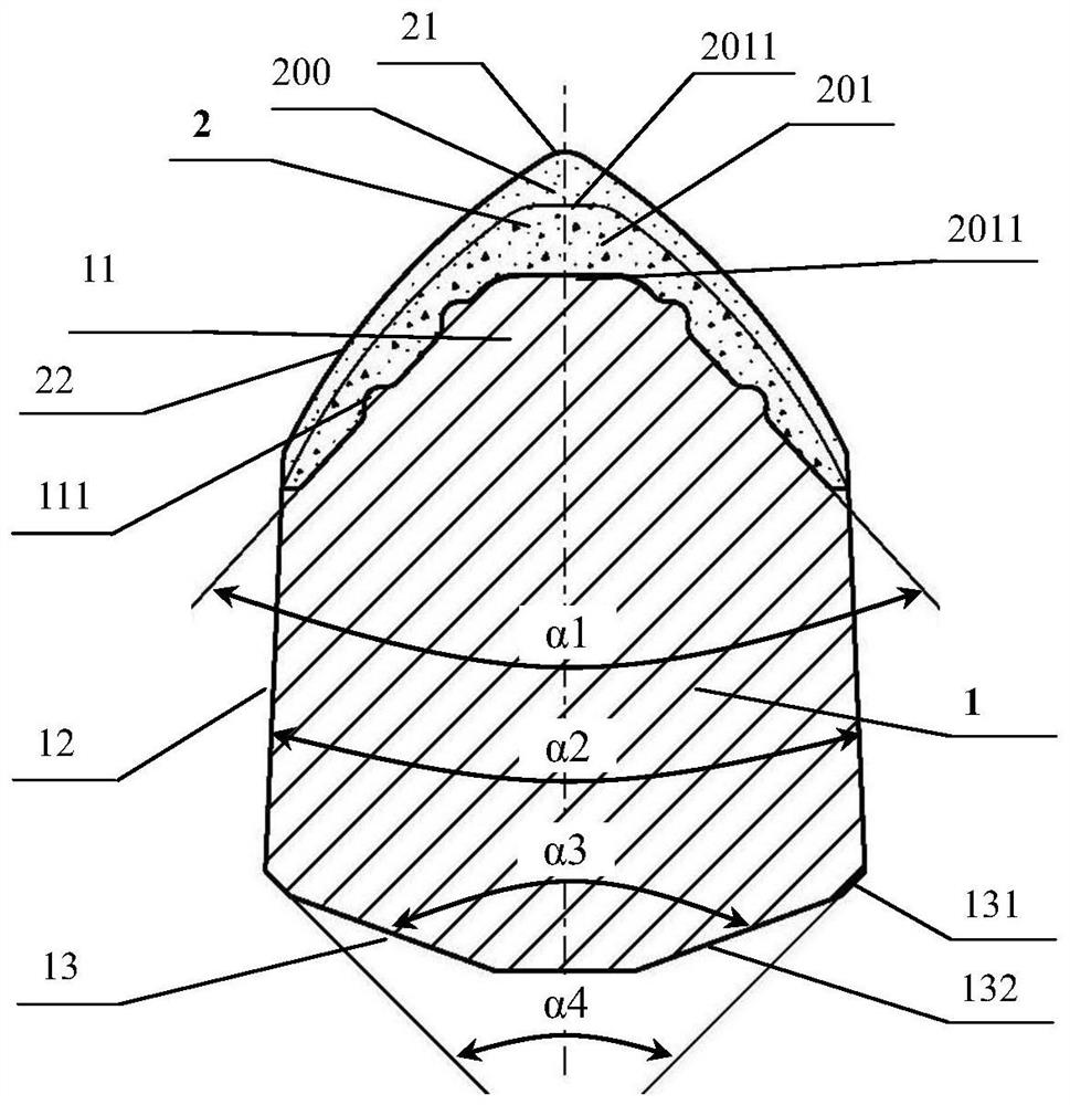 高抗冲击抗脱落聚晶金刚石硬质合金截齿头及其制造方法