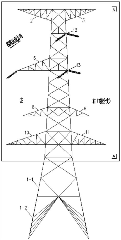 一种500kV/220kV三回路混压T接分支终端塔