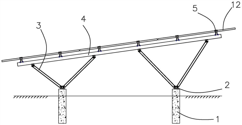 一种斜梁与基础使用V型支撑的光伏支架系统