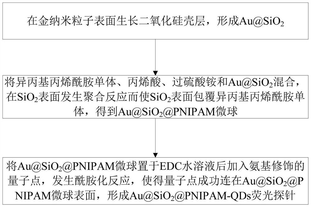 一种温度响应性聚合物接枝金纳米粒子复合量子点荧光探针及其制备方法和应用