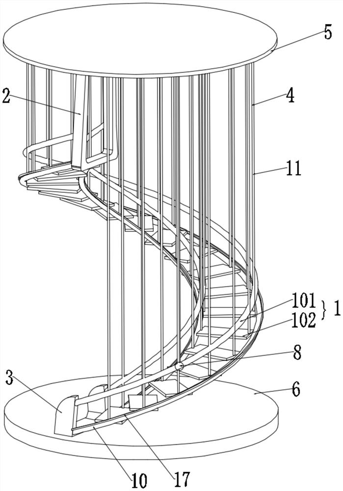 一种大堂玻璃曲形悬空旋转楼梯的模块式安装结构
