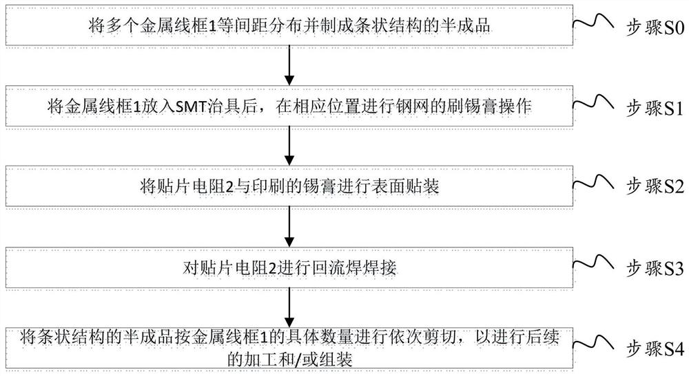 用于机械开关式安全带报警传感器的在金属线框上组装贴片电阻的方法