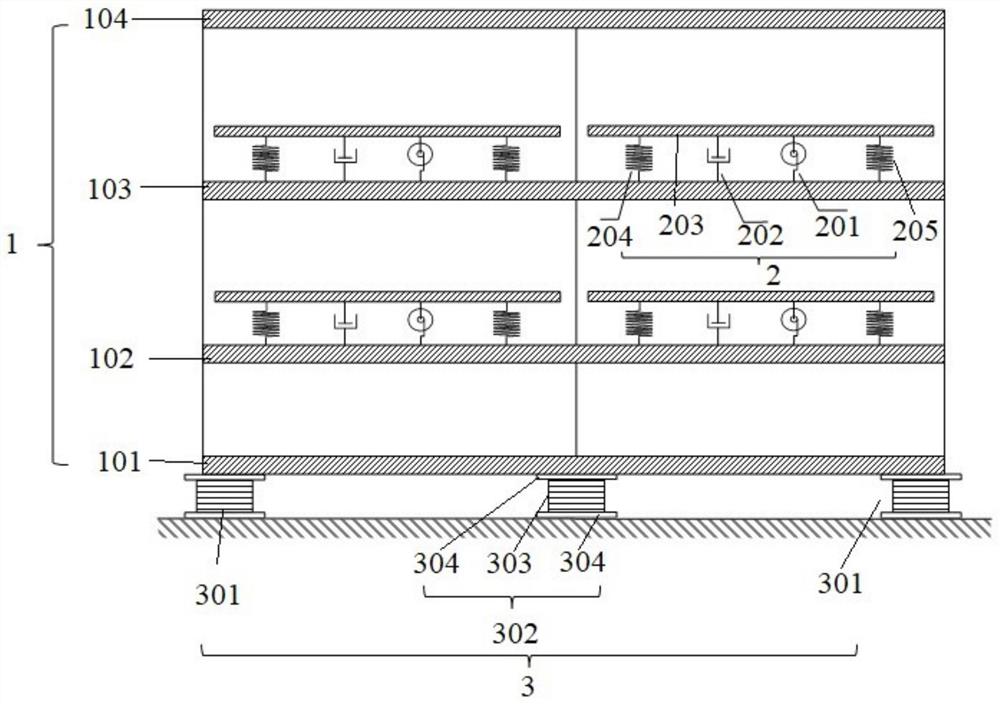基于惯容并包含基础隔振和楼面隔振的三维组合隔振系统