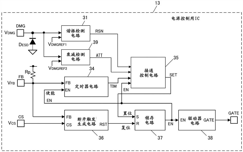 谐振电压衰减检测电路、开关电源用半导体装置以及开关电源装置