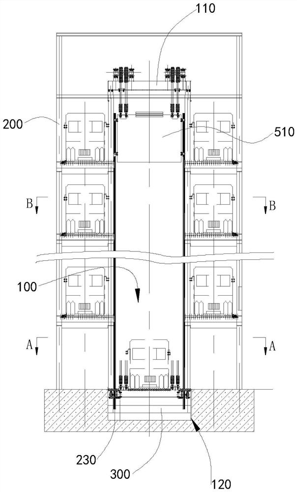 一种液压升降托辊输送式公交车库及公交车立式停车系统