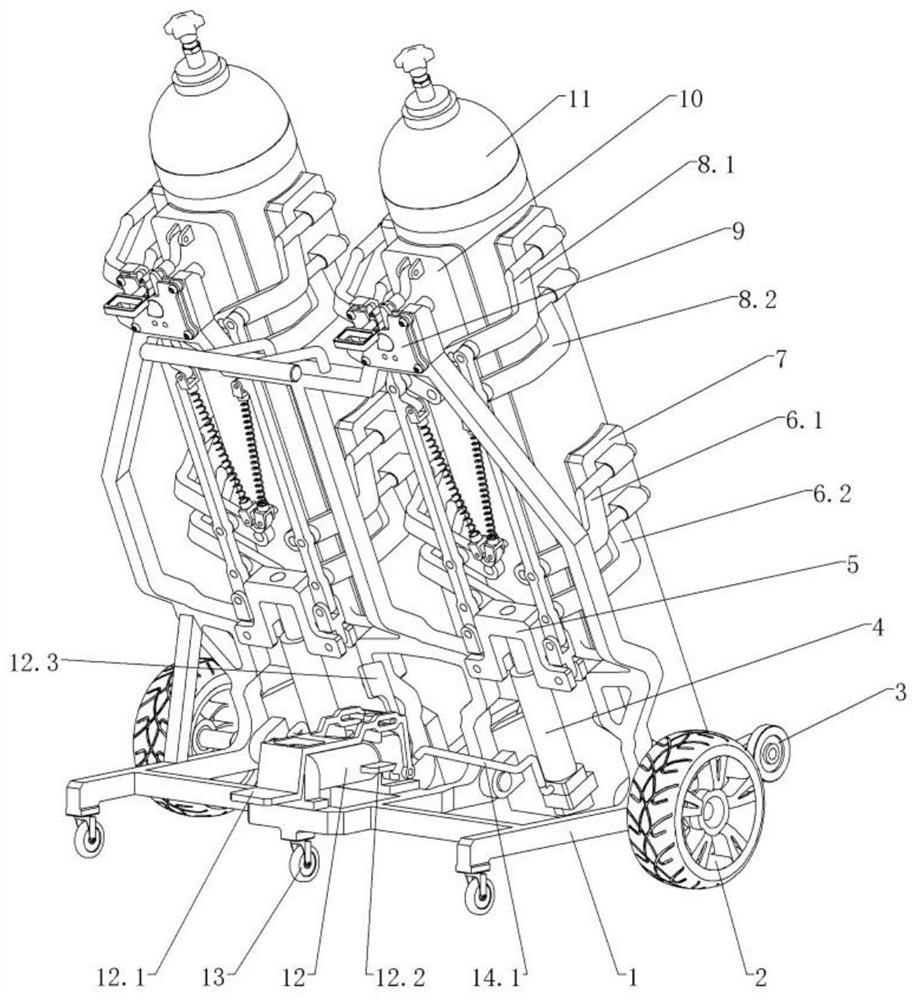 一种双联防静电医用氧气瓶搬运车