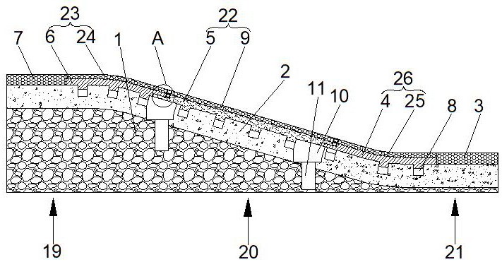 一种用于城镇路面的缓坡路面结构及其施工方法