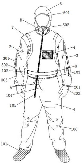 一种带有送风机构的全封闭式医用防护服及其使用方法