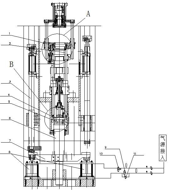 一种粉末成型机的阴模平衡控制结构及其工作过程