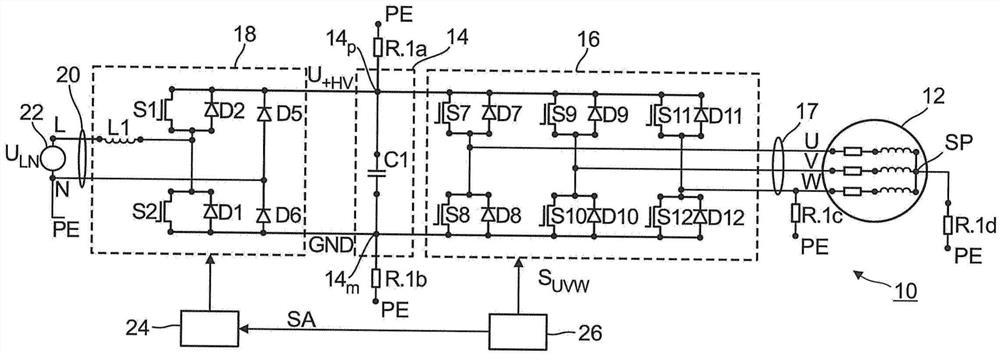 用于中性导体的具有电网频率换向的电桥支路的单相功率因数校正电路