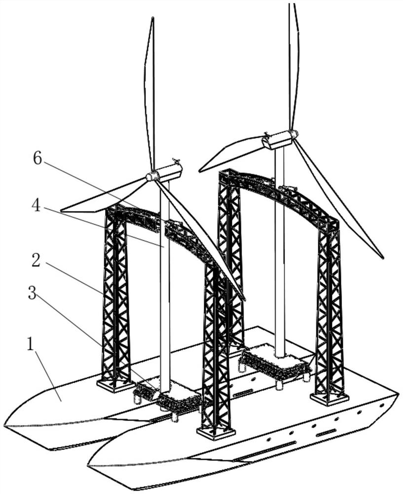 海上风机双船浮托整体式安装装置及其安装方法