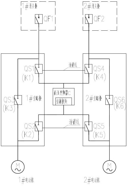 一种高压变频器旁路接线一拖二模式的电气控制系统