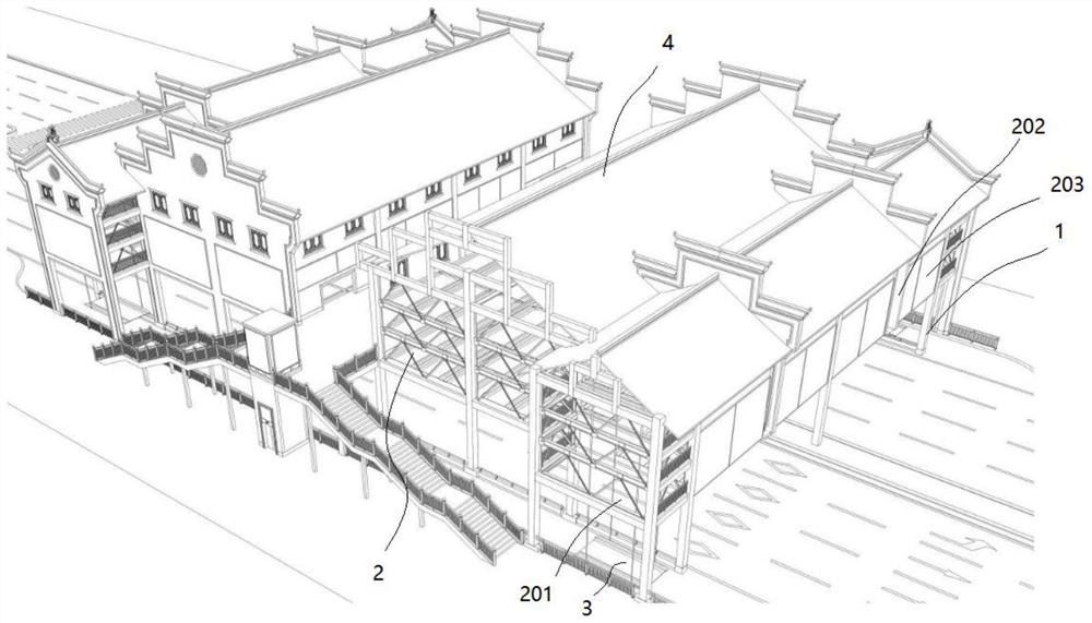 创建公共实体环境上方利用空间技术的天桥商业空间结构