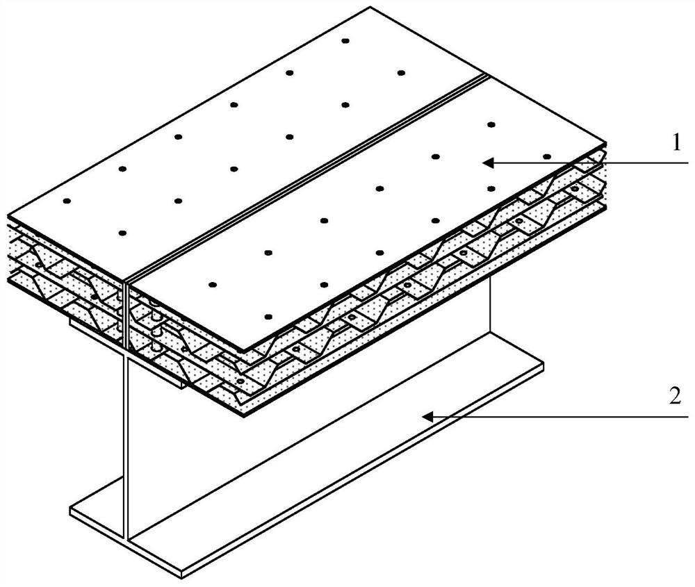 一种基于正交波纹钢板抗弯拉结组合楼板的栓钉抗剪连接装配式梁板组合体系