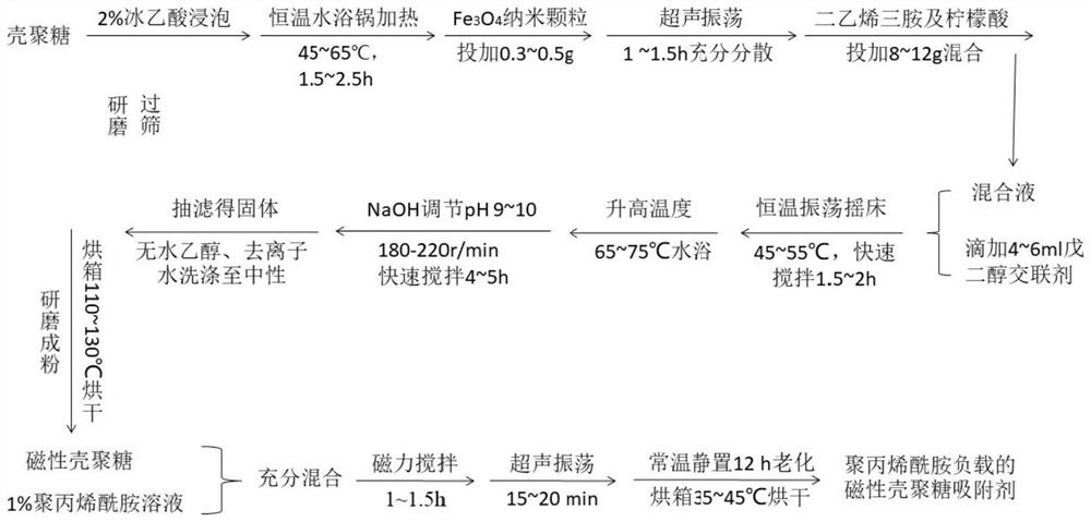 一种聚丙烯酰胺负载的磁性壳聚糖吸附剂的制备方法及应用