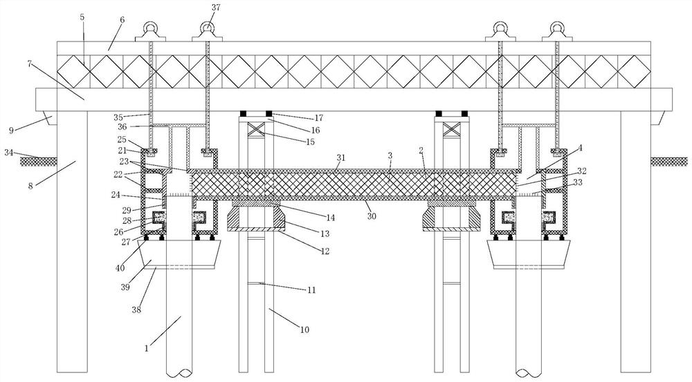 桥墩水中系梁抬高预制下吊安装体系及施工方法