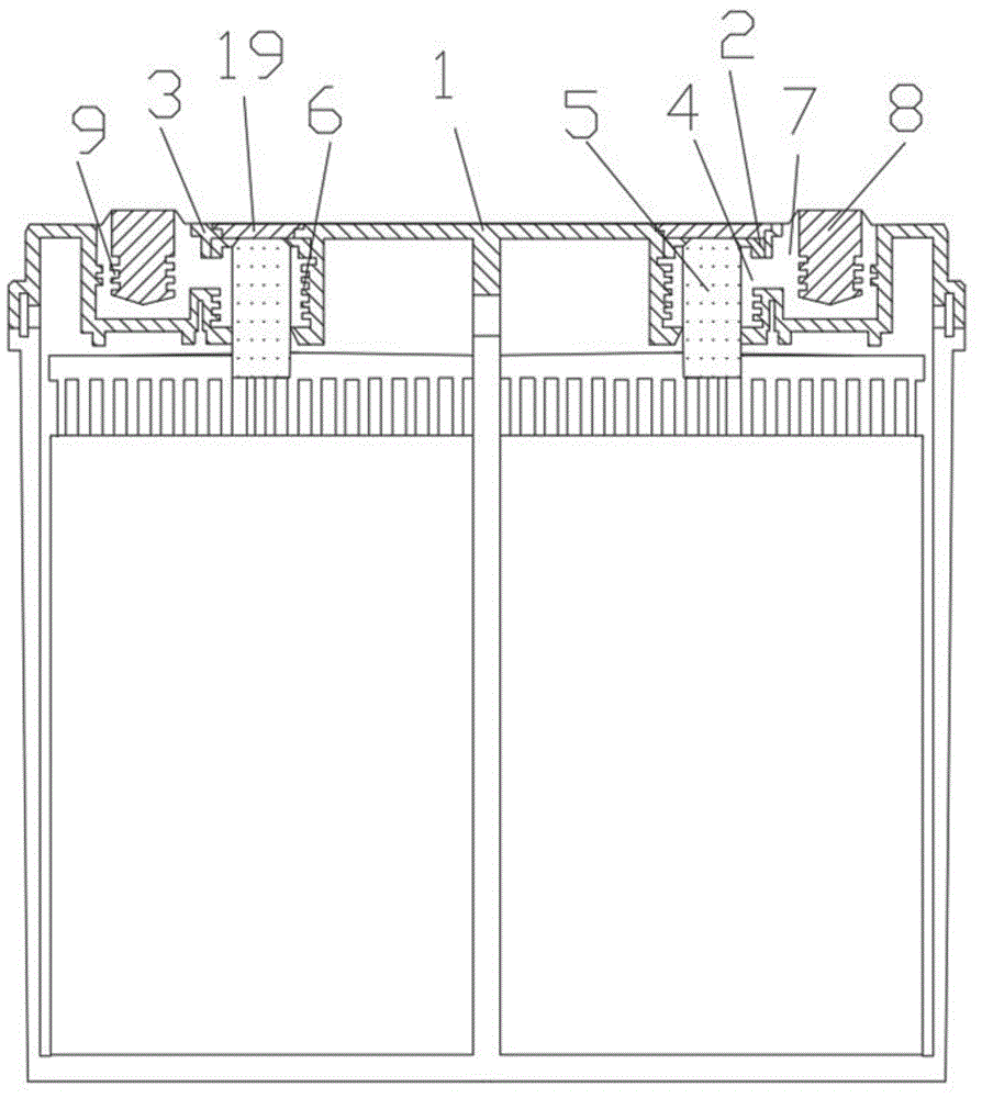 一种防爬酸免倒环氧树脂的阀控蓄电池大盖