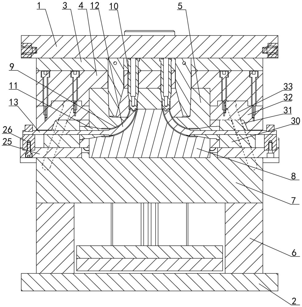 90°穿线管模具上顶摆动旋转抽芯机构