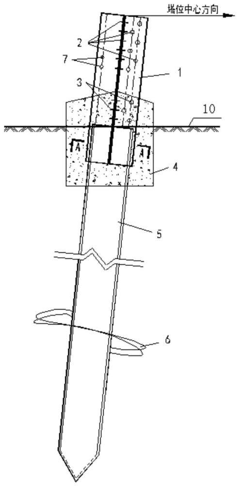 单锚型螺旋锚基础与输电角钢铁塔插入式连接结构及方法