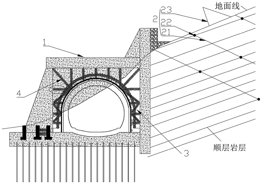 一种顺层边坡隧道洞口抗震防护结构及施工方法