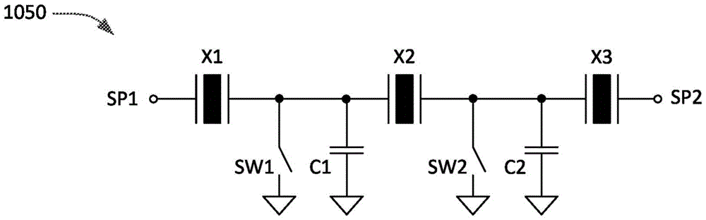 具有与子滤波器并联电容器并联的开关的横向激励薄膜体声学谐振器矩阵滤波器