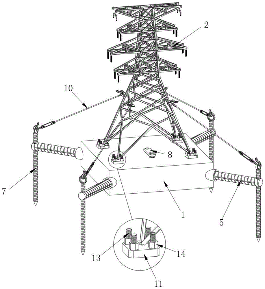 一种铁塔安装地下辅助加固结构